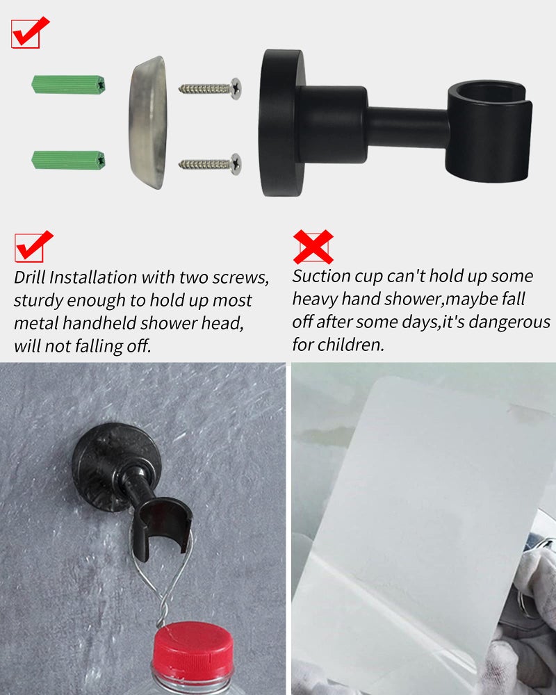 PHASAT Shower Head Holder Wall Mount SUS304 Stainless Steel Shower Wand Holder,Adjustable Handheld Shower Head Bracket Holder Matte Black,A13021B - Image 3
